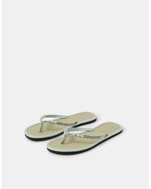 Accessorize White Bead Embellished Seagrass Flip Flops