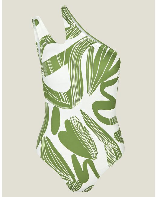 Accessorize Women's Squiggle Print Asymmetric Swimsuit Green