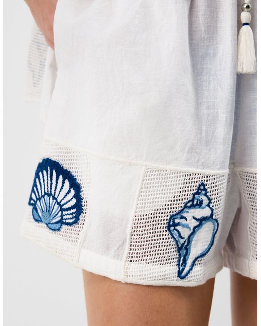 Accessorize White Shell Embroidered Patchwork Shorts