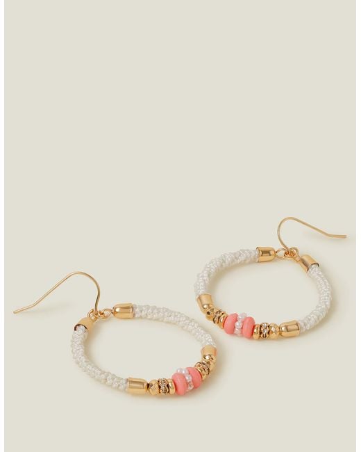 Accessorize Natural Women's Gold Thread Wrap Beaded Hoops