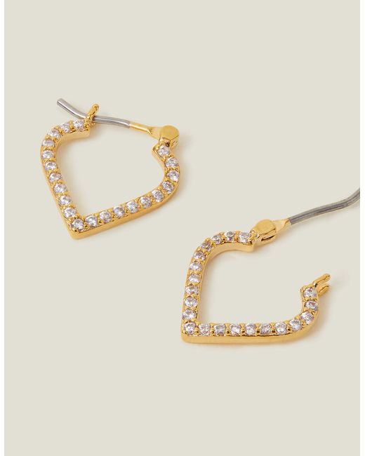 Accessorize Natural Women's 14ct Gold Plated Classic Brass Sparkle Mosaic Hoop Earrings