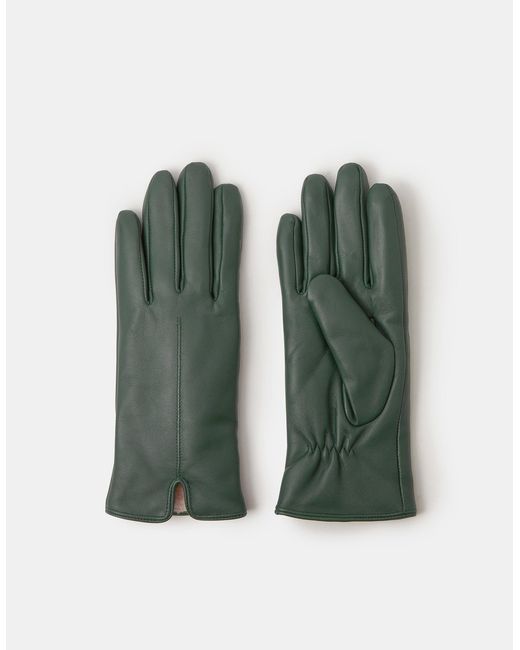 Accessorize Green Faux Fur Lined Leather Gloves, Size: S M