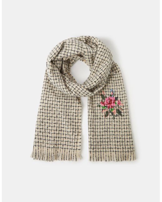 Accessorize White Floral Check Print Blanket Scarf