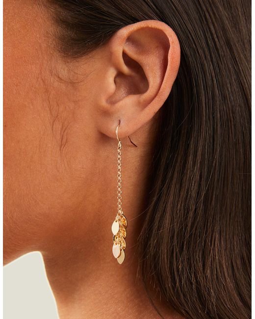 Accessorize Metallic Women's Gold Long Leaf Drop Earrings