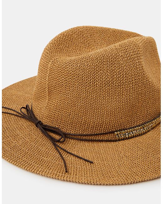 Accessorize Brown Metallic Trim Fedora Hat