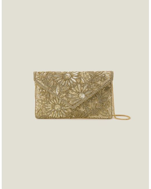 Accessorize Natural Women's Gold Tara Hand-beaded Clutch Bag