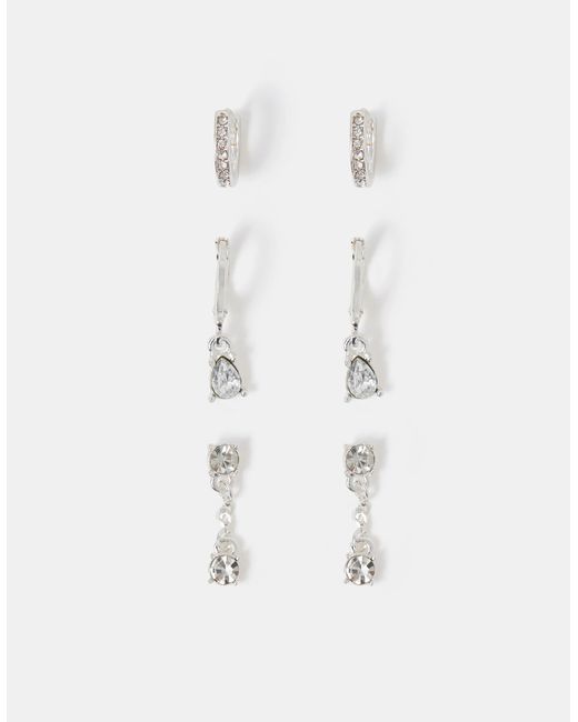 Accessorize White 3-Pack Stone Drop Hoop Earrings