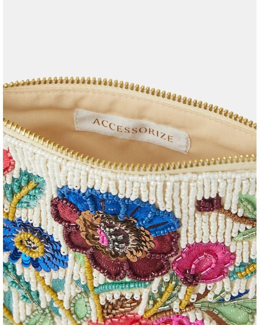 Accessorize Red Floral Beaded Pouch