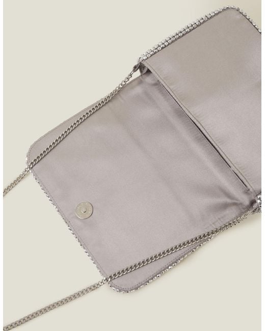 Accessorize Gray Women's Fold Over Beaded Clutch Bag Silver