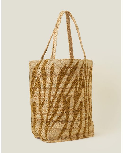 Accessorize Natural Tan Zebra Print Jute Shopper Bag