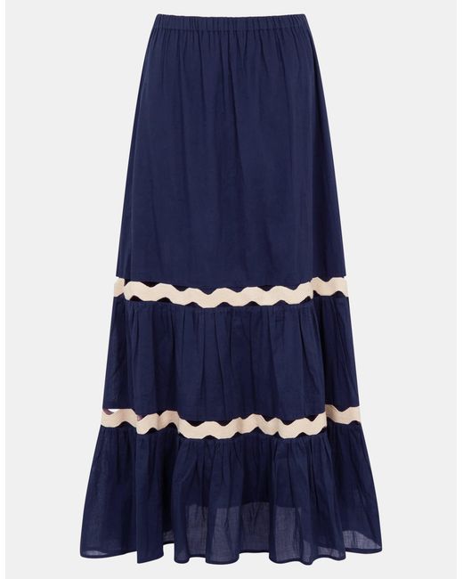 Accessorize Blue Maxi Cotton Ric Rac Tiered Skirt