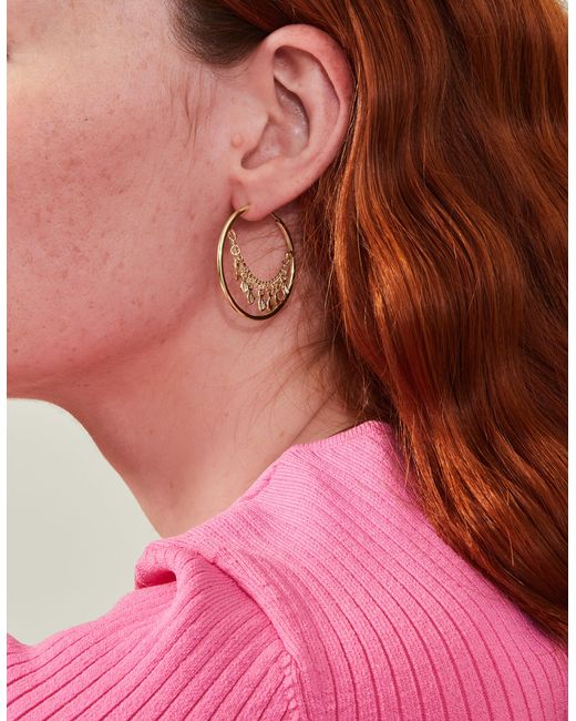 Accessorize Natural Women's Gold Chain Tassel Hoop Earrings