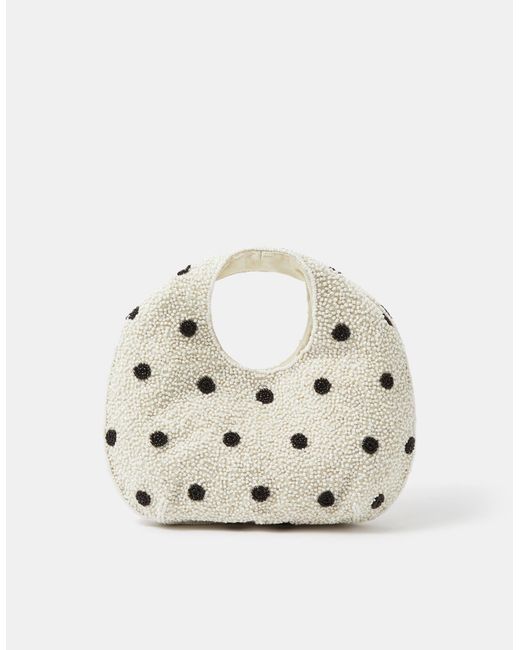 Accessorize White Polka Dot Beaded Bag