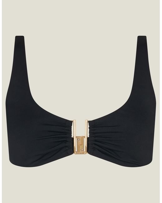 Accessorize Black Sleeveless Stretchy Nylon Metal Detail Bikini Top