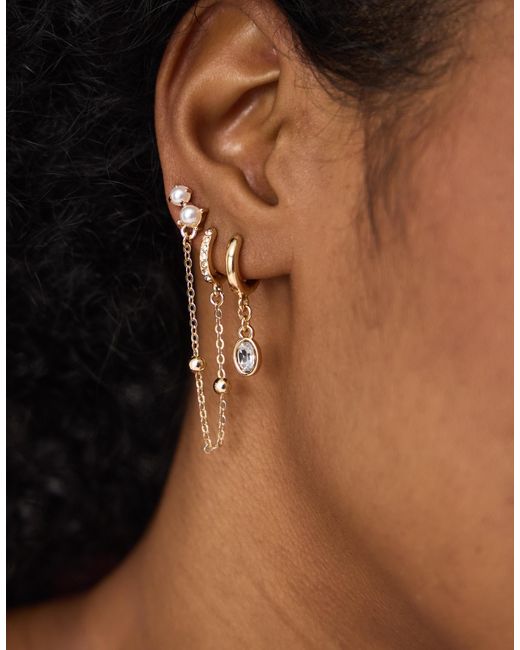 Accessorize White 4-Pack Stone Stud & Chain Hoop Earrings