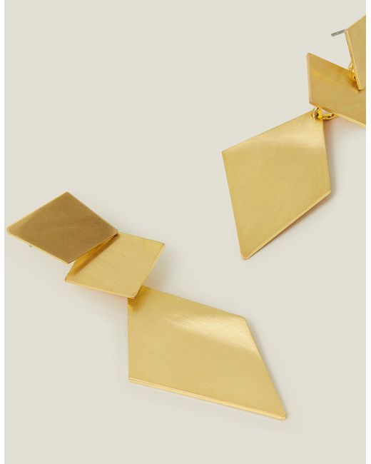 Accessorize Yellow Gold Brushed Diamond Drop Earrings