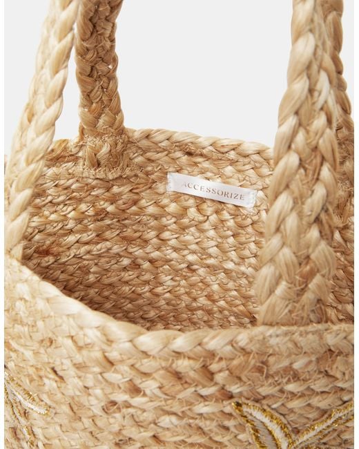 Accessorize Natural Starfish Embroidered Raffia Bag