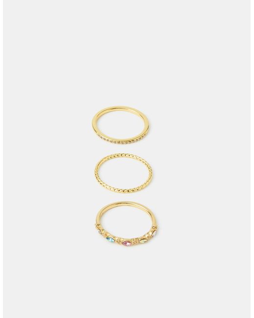 Accessorize Metallic 3-Pack 14Ct-Plated Jewel Rings