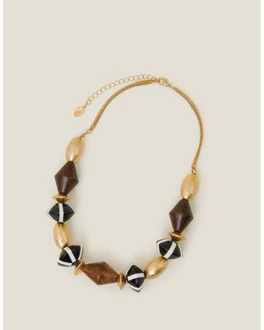 Accessorize Metallic Women's Gold Wooden Beaded Collar Necklace