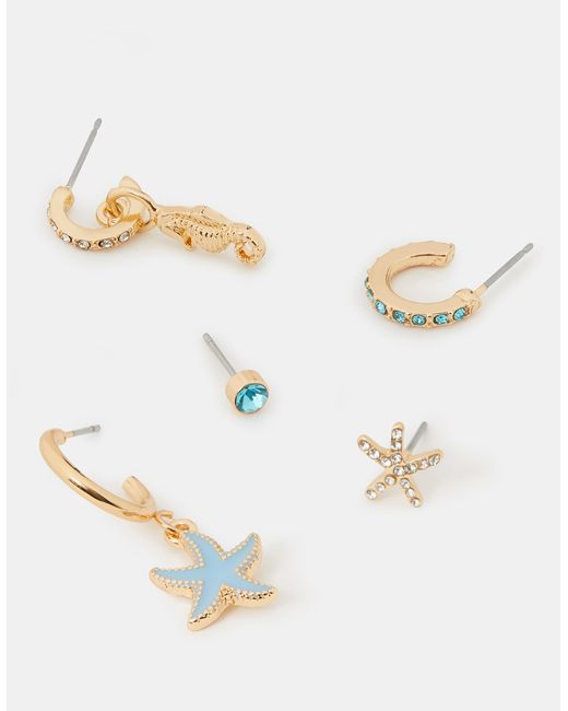 Accessorize Natural 5-Pack Starfish Stud & Drop Earrings