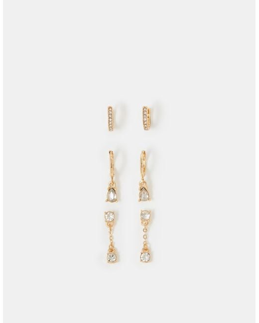 Accessorize Metallic 3-Pack Gemstone Drop Hoop Earrings