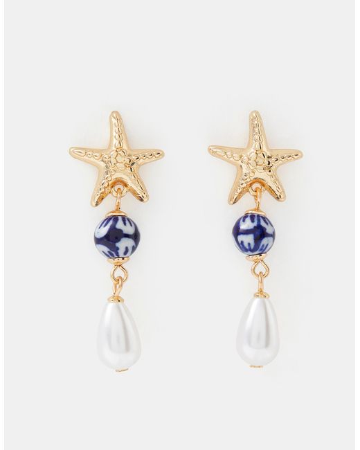 Accessorize Brown Starfish Pearl Drop Earrings