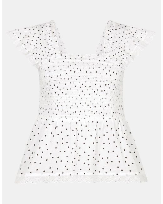 Accessorize White Frill Polka Dot Smocked Top