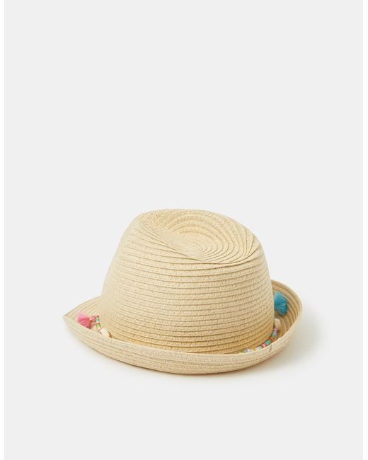 Accessorize Natural Beaded Trim Straw Hat