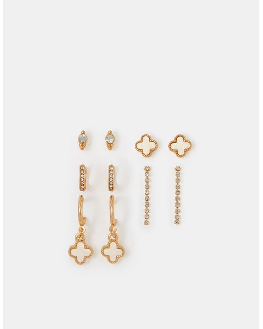 Accessorize White 5-Pack Pearl Clover Stud & Hoop Earrings