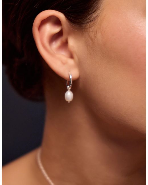 Accessorize White Sterling-Plated Pearl Drop Hoop Earrings