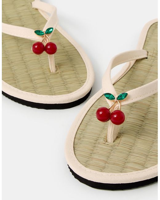 Accessorize Blue Cherry Charm Seagrass Flip Flops