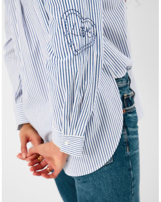 Accessorize Blue Long Sleeve Cotton T-Shirts Striped Embroidered Stripe Shirt, Light