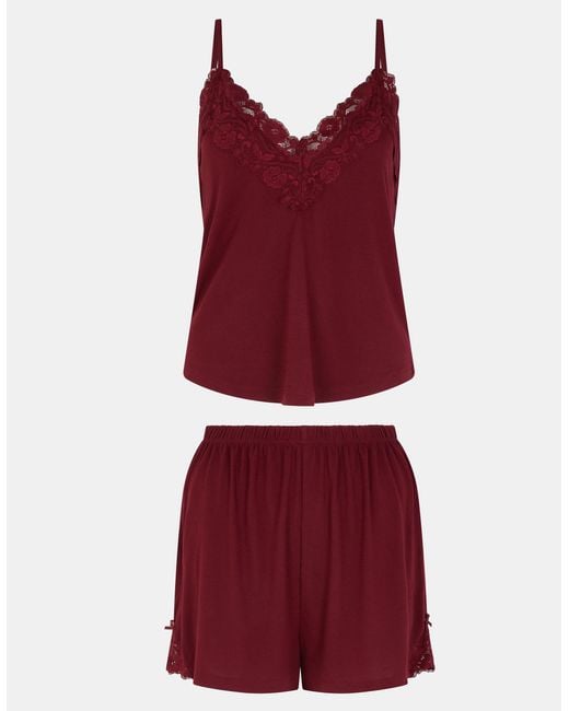 Accessorize Red Lace Trim Short Pyjamas Set
