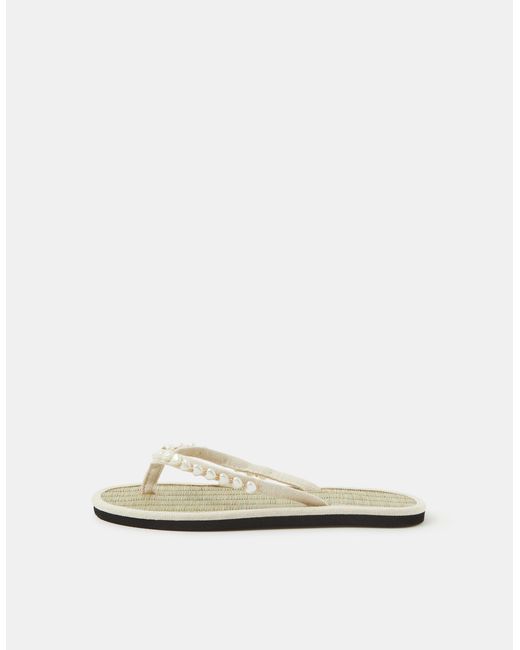 Accessorize Natural Heart Bead Seagrass Flip Flops