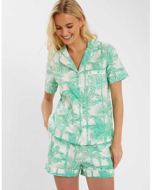 Accessorize Green Cotton Palm Print Short Pyjamas Set