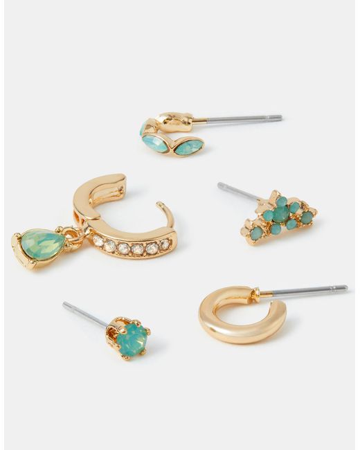 Accessorize Metallic 5-Pack Gem Stud & Hoop Earrings