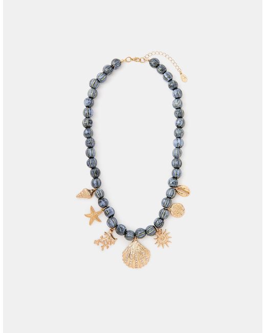Accessorize Brown Beaded Ocean Charm Necklace