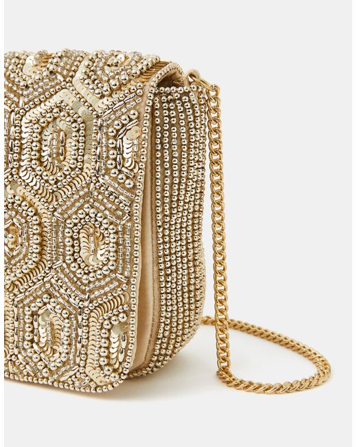Accessorize Natural Embellished Fold Over Clutch Bag