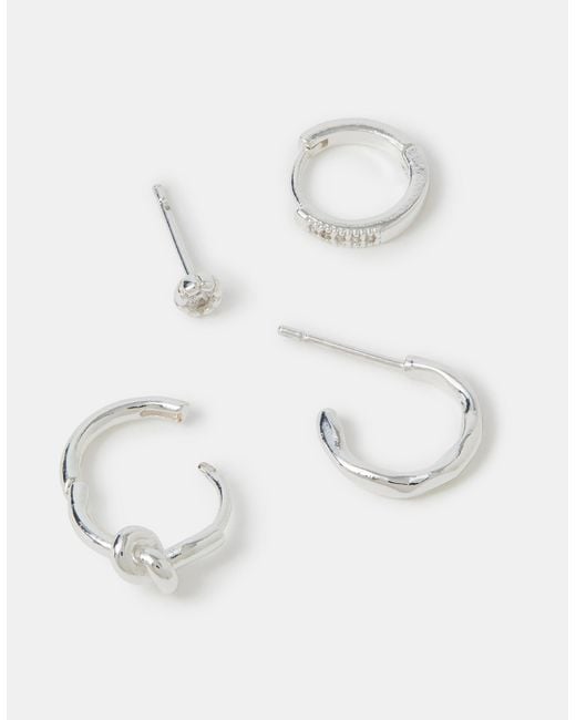 Accessorize White 4-Pack Sterling-Plated Knot Stud & Hoop Earrings