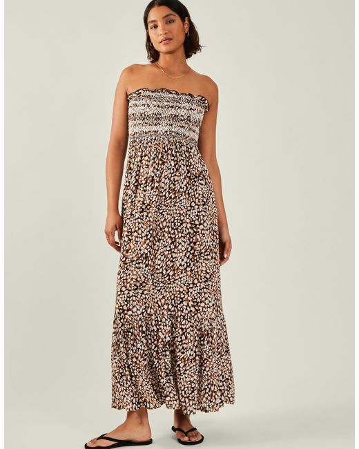 Accessorize Natural Leopard Print Bandeau Maxi Dress