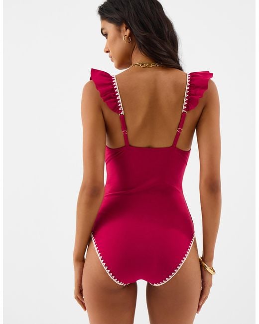 Accessorize Red Ruffle Plunge Swimsuit