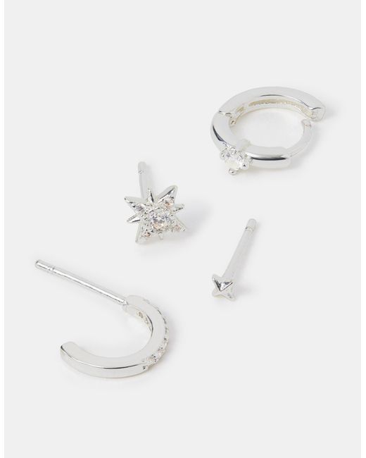 Accessorize White 4-Pack Sterling-Plated Celestial Stud & Hoop Earrings