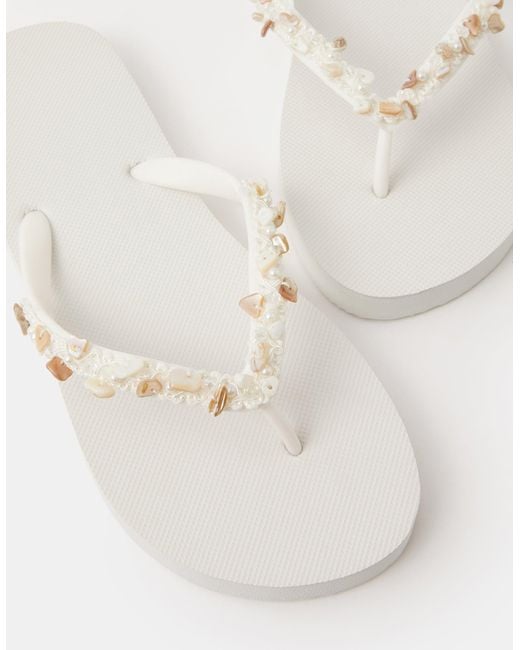 Accessorize White Bead Embellished Flip Flops