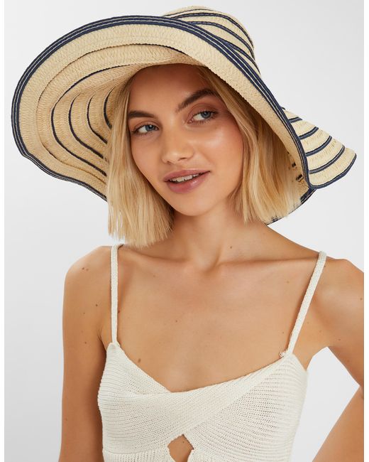 Accessorize Natural Stripe Straw Floppy Sun Hat