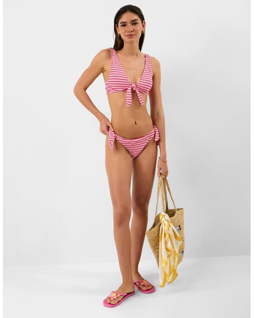 Accessorize Red Stripe Tie Front Bikini Top