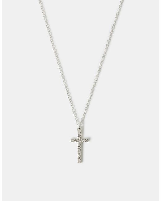 Accessorize White Pavé Cross Pendant Necklace