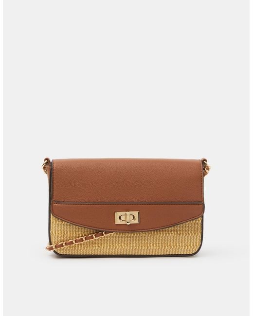 Accessorize Natural Twistlock Raffia Crossbody Bag