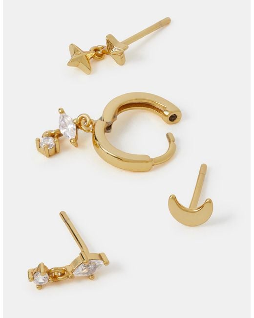 Accessorize White 4-Pack 14Ct-Plated Star Stud & Hoop Earrings