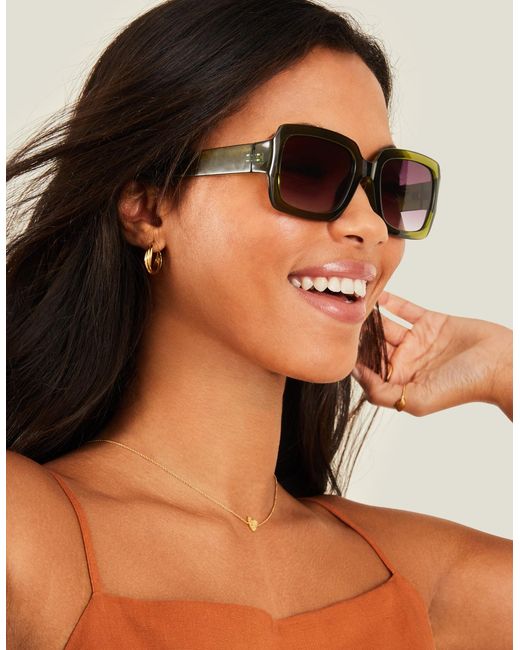 Accessorize Natural Chunky Rectangle Sunglasses