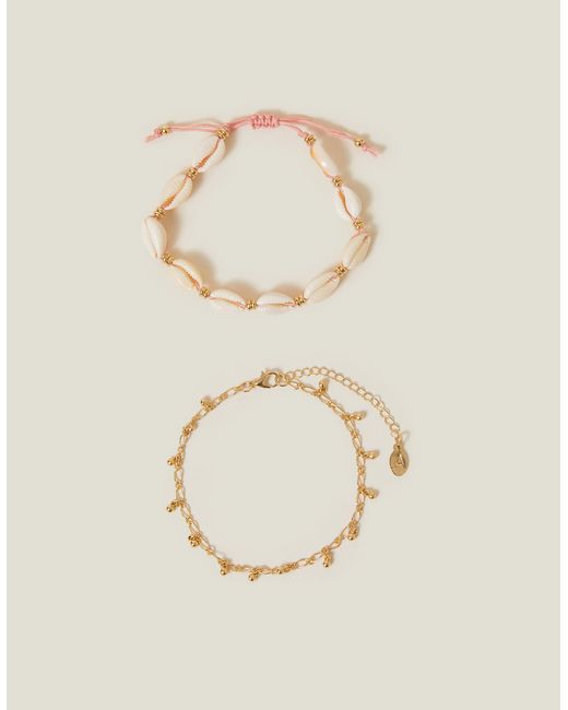 Accessorize Natural 2-Pack Shell Charm Anklets